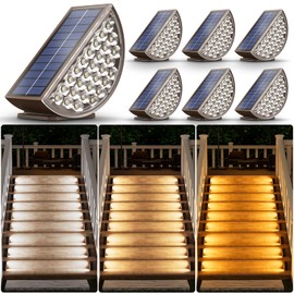 Solar Step Lights Outdoor,Upgrade Warm White LED 3 Modes 200 Lumuns IP67 Waterproof Solar Stair Lights,Auto On Off,Solar Motion Sensor Lights for Stair,Deck,Front Step,Porch,Patio and Pathway,Yard