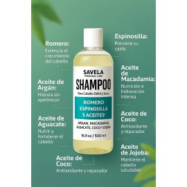 Shampoo Romero, Espinosilla Y 5 Aceites 500ml, Hidratante