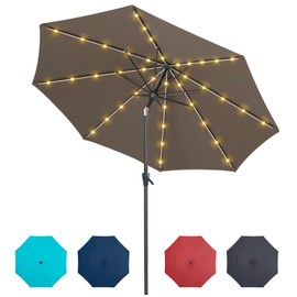 Tempera 9ft Patio LED Umbrella with light | Solar Powered Outdoor Umbrella | Market Table Parasol with Push Button Tilt and Crank, with Sturdy Pole&Fade resistant canopy,Easy to set