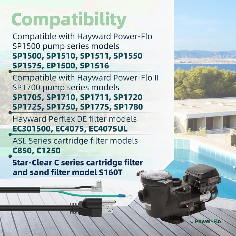 Pool Pump Power Cord 6 Feet Extension Electrical Plug Replacement