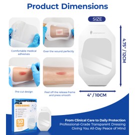 MasterMo Transparent Film Dressing 100 Packs, Waterproof Adhesive Clear Bandages 4 in x 5 in, Wound Cover for IV Shield, Tattoo Aftercare Bandage, Clear Bandage Tape for Wound Care