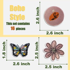 Boho Girly Iron On Patches, Cute Embroidery Applique Patch, DIY Decorative Heat Press Patches for Jeans Jackets Clothing Backpacks Hats (Boho1 16 Pcs)