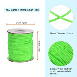 sourcing map 1.5mm Nylon String Cord 150 Yards Nylon Satin String Bracelet String Chinese Knotting Cord Beading Thread for Jewelry Making Braided Necklaces Macrame Trim Craft Fluorescent Green