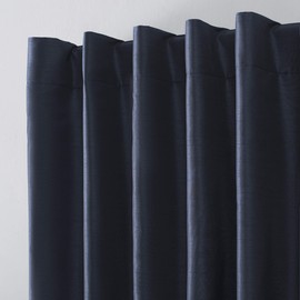 Sun Zero Greyson Faux Dupioni Silk Beaded Tassels Extreme 100% Blackout Back Tab Curtain Valance, 50" x 17", Navy Blue