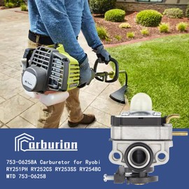 753-06258A Carburetor Tune Up Kit for Ryobi RY252CS RY253SS RY251PH RY254BC MTD 753-06258 2 Cycle 25cc Gas Craftsman Cultivator String Trimmer Brush Cutter # 307160001 316299372 316773800