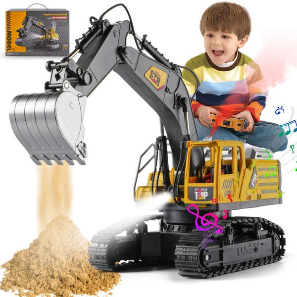Remote Control Excavator Toys for Boys- Construction Toy Engineering Digger Truck, Excavator Toys for Boys 5 6 7 8 Year Old Educational Toys Kids Christmas Birthday Gift