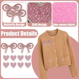 UEIOAVL Iron on Patches 10 Pieces Iron on Patches Kit 2 Pieces Bow Accessories and 8 Pieces Heart Accessories Repair Patches for Clothes Jeans Bags Shoes and Hats (Pink)
