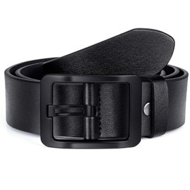 OVEYNERSIN Men Belt - 100% Genuine Leather casual Dress Belts Big Metal Buckle Adjustable Size designer Fashion Gifts, Black Buckle, waist size 41''-47''(104-120cm)