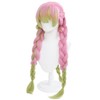 Pink Gradient Green Three Braided Long Wig for Women Hair