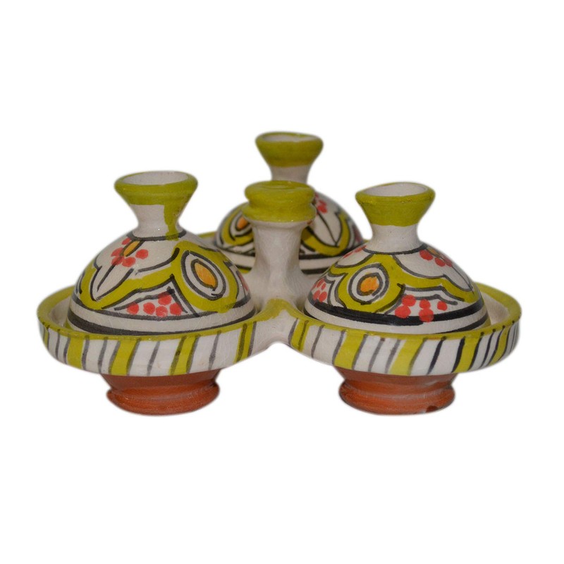 Handmade Salt & Pepper Pinch Triple Tagine Set Spice Holder