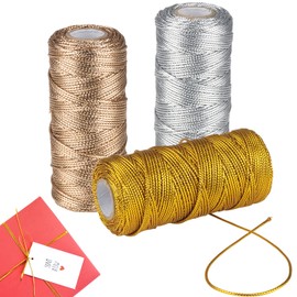 ZDNT 3 Rollen Metallic Kordel Metallic Kordel Gold Kordel Craft Cord Metallisch Lametta Schnur Goldfaden Zum Basteln 100M Goldschnur 1.5 mm Breit für Geschenkpapier Dekoration Kunsthandwerk DIY