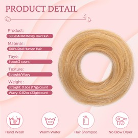 SEGOHAIR Hair Bun 100% Human Hair Natural Stright Messy Bun Hair Piece with Elastic Scrunchie for Women & Girls- 1 PCS Ash Blonde Mix Bleach Blonde