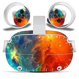 FOTTCZ Vinyl Skin Sticker for Oculu Quest 2 VR Headset & Controllers Only, Decal Protect Virtual Reality Set Cover - Teal Orange Nebula