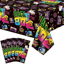 4 Pcs 80s Tablecloths Plastic Back to the 80's Birthday Party Table Cover Waterproof Rectangle 80's Tablecloth for 80s Party Decorations Supplies, 52 x 86 in