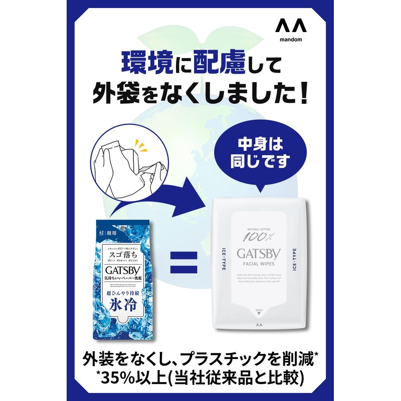 GATSBY Facial Paper, Ice Type, Refreshing, Ice Cold, Men's Face