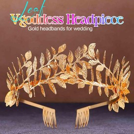 Yean Gold Leaf Crown Greek Goddess Headband Laurel Headpiece for Women(Gold, One Size)