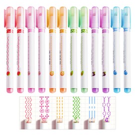 TYGFRT Pack of 12 Curve Highlighters, Pattern Highlighters, Color Marker Highlighters, Content Marker Pens, Graffiti Pens, Suitable for Diaries, Scrapbooks, Notes (Multi-colour)