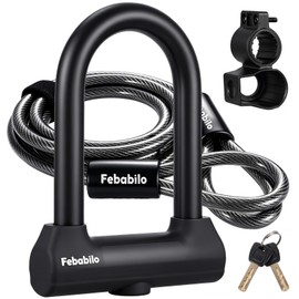 Febabilo Bike Locks Heavy Duty Anti Theft with 6ft Cable,18mm Shackle Bike U Lock with 2 Keys & Mounting Bracket, Perfect for Ebike, Bicycle, Scooter, Motorcycle (U Lock with Cable, Medium)