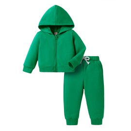 Happy Town Baby Clothes for Girls Boy Solid Color Zipper Hoodie and Sweatpants Outfits Fall Winter Toddler Sweatsuit (Frog Green, 2-3 yaers)
