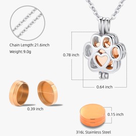 Pet Cremation Jewelry For Ashes For Dog/Cat Paw Urn Ashes Necklace for Women Men Mini Circle Vial Cremation Ash Pendant Loved One Memorial Jewelry (Silver-Rose Gold)