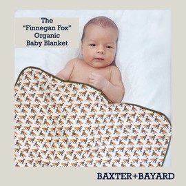 BAXTER + BAYARD Organic Cotton Baby Blanket (Finnegan Fox - Light Blue) for Swaddle, Receiving, Stroller, Tummy-Time, Newborns, Infants, Toddlers, Boys, Girls, Unisex, Pets, Shower Gift (40x40 inch)
