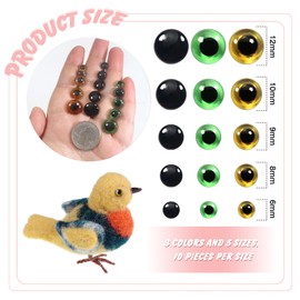 TOAOB 150pcs Glass Eyes Kit 6 to 12mm Assorted Sizes and Colors Craft Eyes for Needle Felting Bears Dolls Decoys Sewing