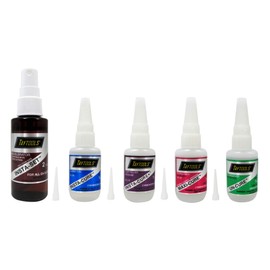 BSI / Taytools Bob Smith Industries 5 Piece Set Cyanoacrylate CA Super Glue Including Thick, Medium and Thin Viscosities Accelerator and Debonder Fine Tip Applicators 1-2 Ounce Bottles