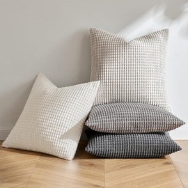 MIULEE Pack of 4 Corduroy Decorative Throw Pillow Covers 20x20 Inch Soft Boho Couch Throw Pillows Modern Farmhouse Home Decor for Sofa Living Room Bed Modern Grey