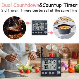 Jayron KT002 2-Kanal-Timer mit Uhr Küchentimer Wecker Digitaler Minuten-/Sekunden-Timer Schreibtischuhr Elektrische Uhr zum Kochen