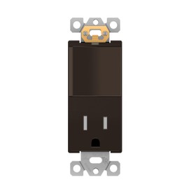 LIDER Matte Finish Lighted Combination Decorator Switch and Tamper-Resistant Receptacle, Single Pole, Residential Grade, 15A 120V/125V, UL Listed, LCS1-1PTR-BR, Brown