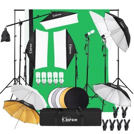 JoyGeek Umbrella Photography Lighting Kit,Soft Light Box Soft Umbrella Plus Five-In-One Reflector Set, Reflective Umbrella Lights Photography Kit for Portrait Studio Video Recording, Filming, Podcast - Size: 2*3M Backdrop Support Stand Set Black