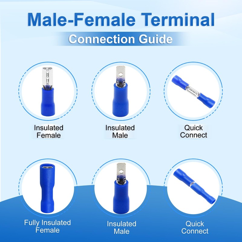 Baomain 200-Pack 0.187" Female Quick Disconnect Spade Terminals, 16-14 AWG