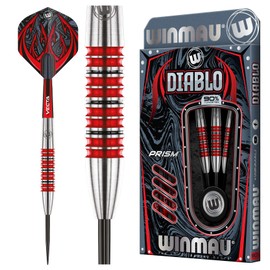 WINMAU Diablo 28 Gram Professional Steeltip Tungsten Darts Set with Flights and Stems (Shafts)