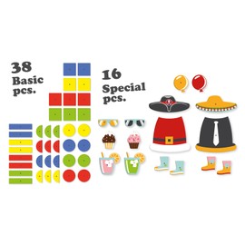 Lena Lena 65835 - Hammerspiel Party, Nagelspiel mit 38 farbigen Teilen & 16 Sonderteile, XXL Grundplatte aus Kork ca. 28 x 19,5 cm, Hammer und Nägel, Klopfspiel für Kinder ab 3 Jahre, Hämmerchenspiel