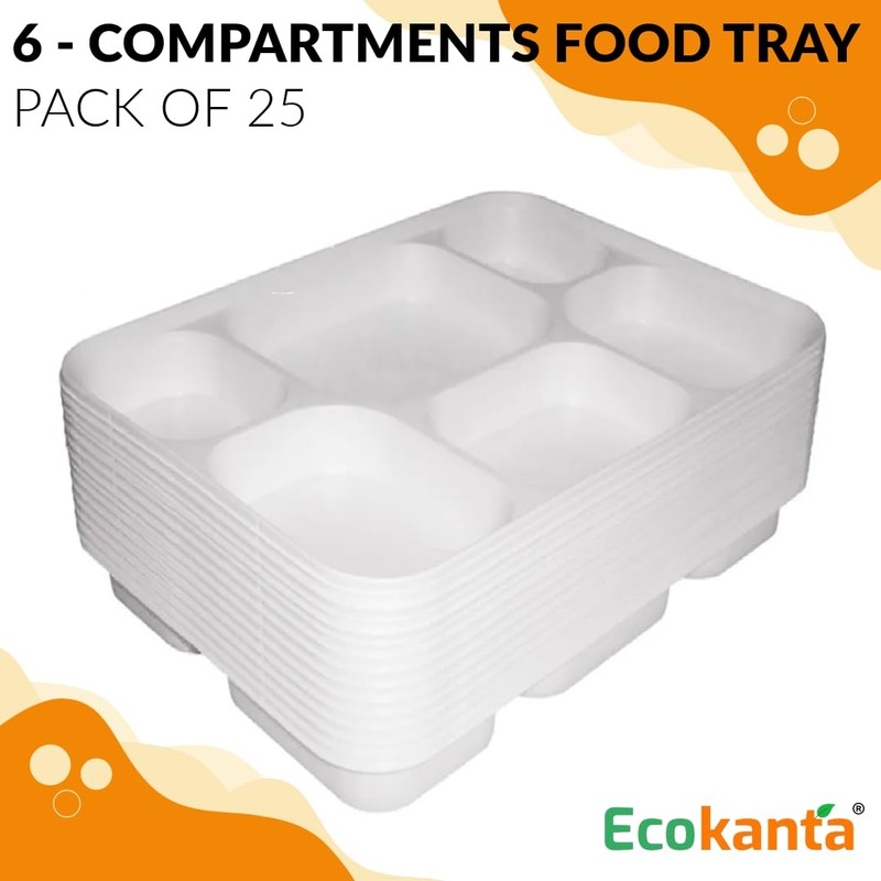 Ecokanta 100% Compostable 6-Compartment Dinner Plates - Eco-Friendly, Biodegradable Sugarcane