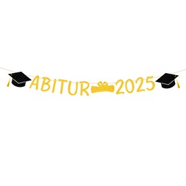 Graduation 2025 Garland Decoration, ABI 2025 Gold Glitter Garland, Passed Exam Hanging Banner, with Graduate Hat Graduation Certificate Motifs, for Graduation Party Graduation Party Graduation