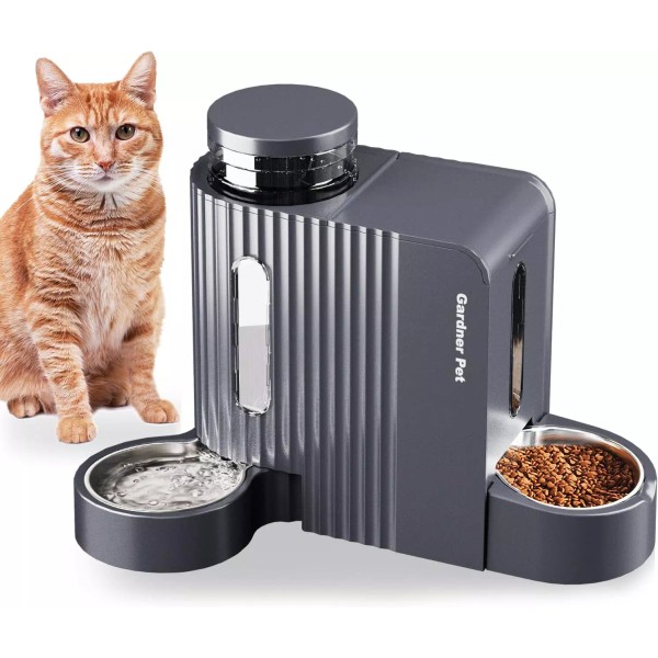 Automatic Gravity Cat Food Feeder and Water Dispenser Stainless Steel