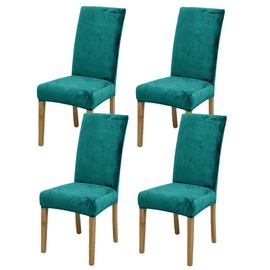 GERLNF Velvet Chair Covers for Dining Room, Soft & Thick Stretch Chair Slipcover, Washable Removable Parsons Chair Protector for Kitchen Decorative (Set of 4,Emerald)