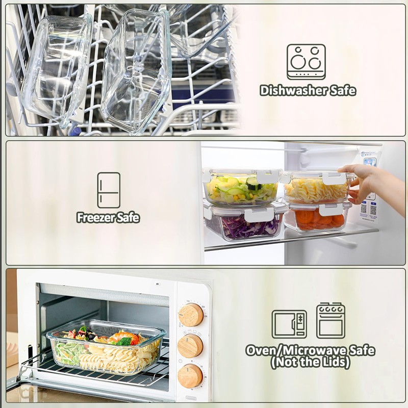 [8-Pack,30 oz]Glass Meal Prep Containers,MCIRCO Glass Food Storage Containers,Airtight lunch