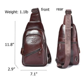 BULLCAPTAIN Mens Leather Sling Crossbody Bag Casual Travel Chest Bags Backpacks with USB Charging Port (Brown)