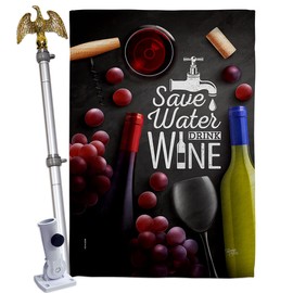 Breeze Decor Save Water and Wine House Flag Eagle Set Beverages Drink Fruits Cheese Sangria White Red Rose Dessert Sparkling Decoration Banner Small Garden Yard Gift Double-Sided, Made in USA