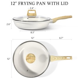 GiPP Ceramic Nonstick Frying Pan with Lid - 12" Healthy Non-Toxic Non Stick Skillet Omelette Pans, Induction Compatible Chef Pan, PFAS & PFOA-Free, Dishwasher Safe, Stay Cool Handles