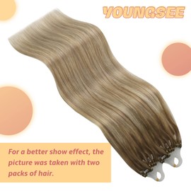 YoungSee Micro Ring Real Hair Extensions, Ombre, Brown to Blonde Extensions, Micro Beads Hair Extensions, 1 g, 60 cm, 50 g, #8/60/8