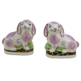 Pink Porcelain Bunny Figurines, Pair of Porcelain Bunny Hares Figurines, 6.7", Mantle Decor, Charming Collectibles Easter Bunny Rabbit Décor Table Desktop Home Décor