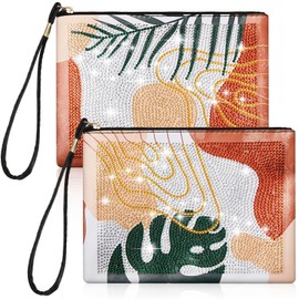 Geyoga 2 Pieces DIY Diamond Painting Purses 5D DIY Diamond Painting Handbag Diamond Art Wristlet Clutch Bag for Women Girls Art Craft Makeup Gift (Boho)