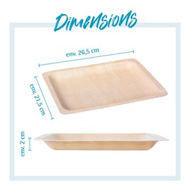 GRÄWE Disposable Plates Set - Wooden Plates - Pack of 25 - Sturdy Party Plates for 25 People, 26.5 x 21.5 cm, More Stable than Paper Plates - Ideal as Party Tableware and Disposable Tableware