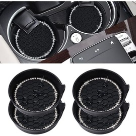 Amooca Car Cup Coaster Universal Non-Slip Cup Holders Bling Crystal Rhinestone Car Interior Accessories 4 Pack Black