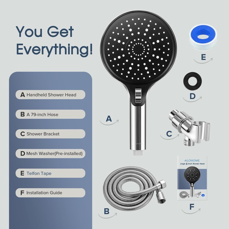ALOHOME High Pressure 6" Full Body Coverage Handheld Shower Head
