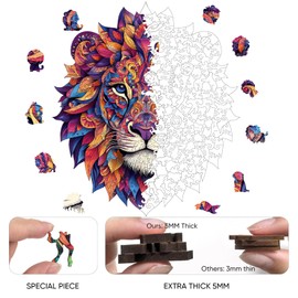 Wooden Puzzles for Adults 200 Pieces,Lion Mandala Unique Shaped Wood Jigsaw Puzzles for Adults and Kids,Irregular Wood Puzzles,Extra Thick 5MM,Best Birthday Gift,10.4x11.9Inch