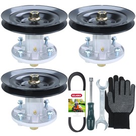 GELASKA 3 Pack GY21099 Spindle Assembly with GX21381 Spindle Pulley GX21395 Belt Replaces GY20867, GY20592 for John Deere 190C, D170, E180, G110, LA150, LA175, S180 100 Series Tractors